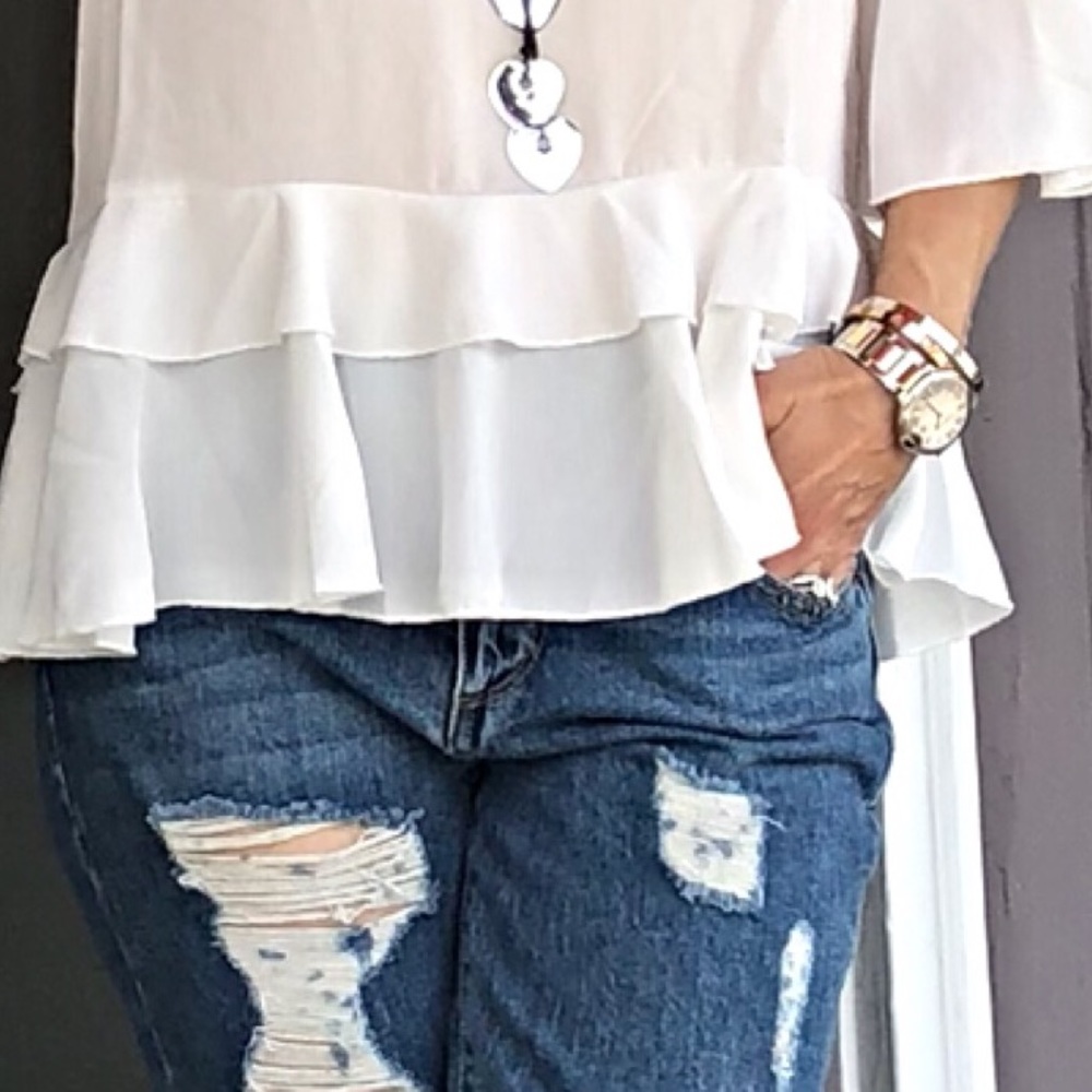 PARIS layered bell sleeves pearl trim blouse - Picture 7 of 8